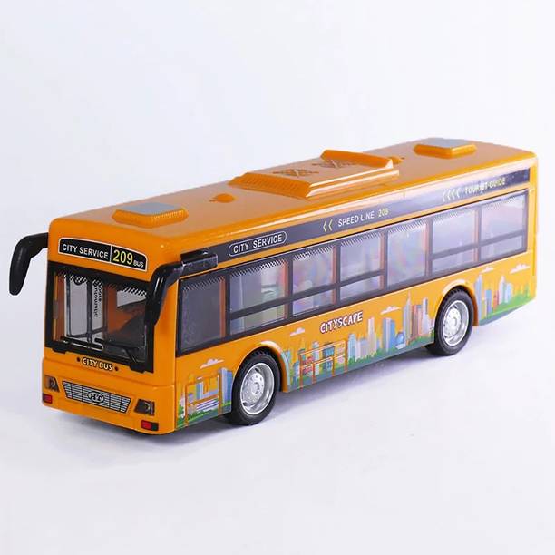 DARVICE Toy Bus For Kids Plastic Long Bus Toy Light Music Openable Door Friction Power