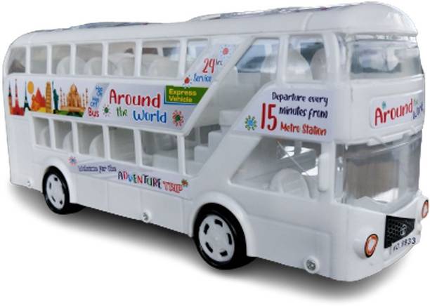 Wasinat Toys Stores White Color Double Dacker Non Rechargeable Bus Toy for Kids