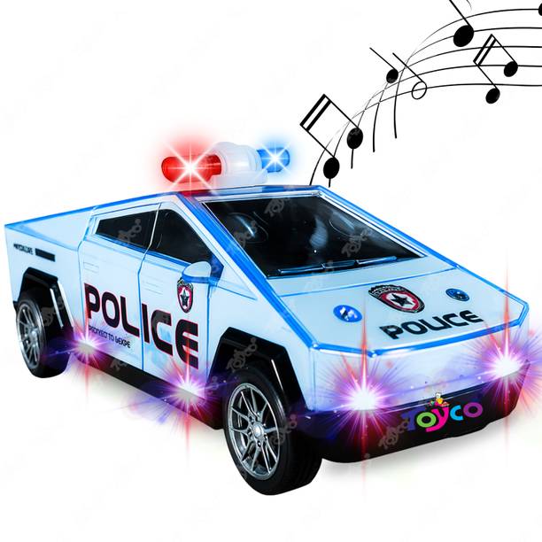 Toyco Police Car with Lights, Music and Siren Sound Friction Powered Toy Car for Kids
