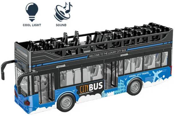 deoxy Luxury Die cast Metal Body Double Decker Travel Toy Bus with LED Light and Sound