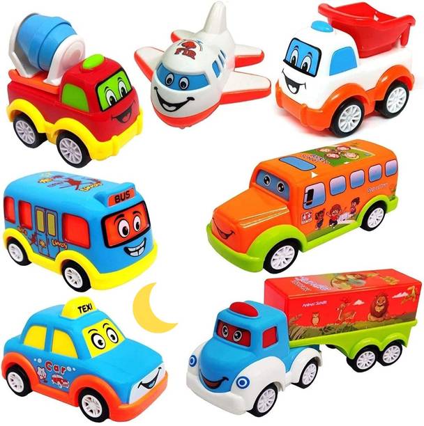 Mira Farmcraft Unbreakable Pack of 7 Pull Back Texi Car Truck Bus Plane Vehicles Toy Kids