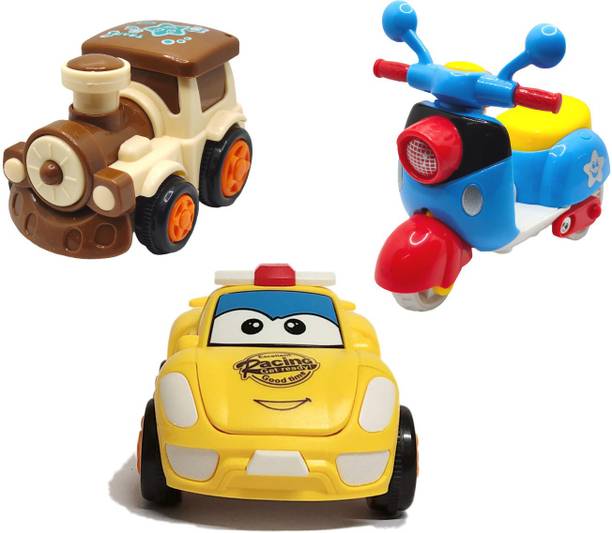 Jo Baby Unbreakable Friction Powered Toy Set of Train, Robot Car & Robot Plane For Kids
