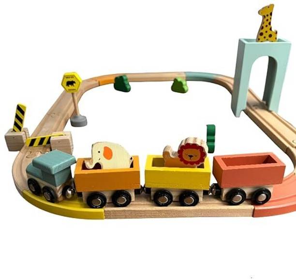 Playbox Wooden Wild Track Train Playset Vehicle Magnetic Train