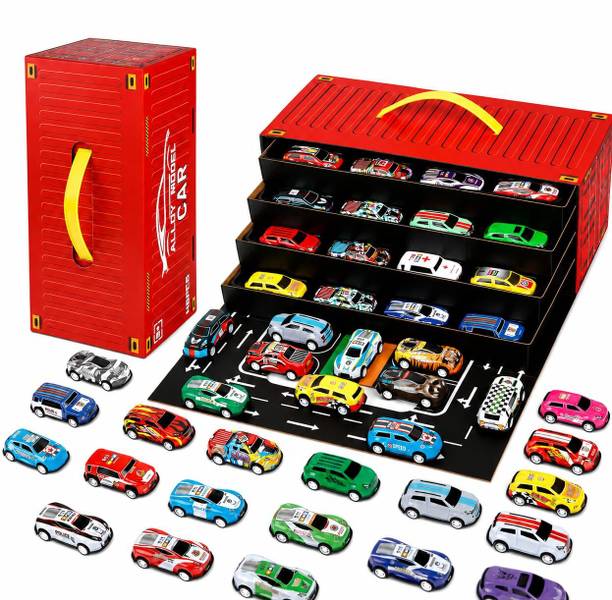 Monex Stationery Stationary 48 PCS Pull Back Toy Cars Set for Kids with Container Storage Box