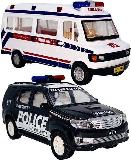 VJMART Ambulance Toy with Police Car Toy for Kids Openable Tail gate
