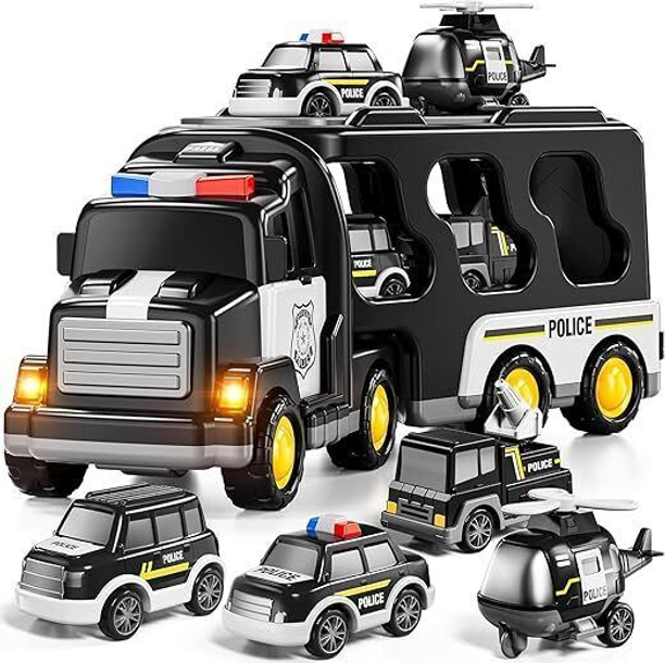 Toyspree Big 5in1 Police Truck Toy With Four Friction Powered Police Car PlaySet