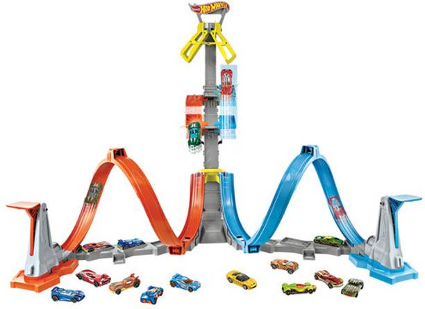 HOT WHEELS Loop & Launch Track Set with Adjustable 2-Foot-Tall Winners Cage