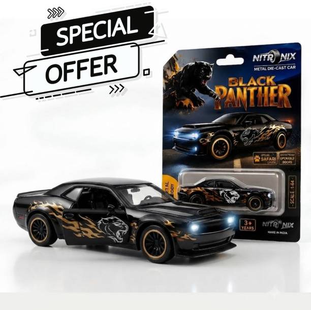 Glenston Mini Racing Vehicle 1:64 Black Panther Dodge Challenger Car Metal Toy for Kids