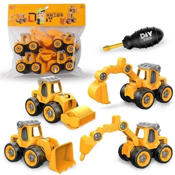ZUNBELLA Pull Back Construction Trucks Vehicles Set with Screwdriver DIY Toy For Kids