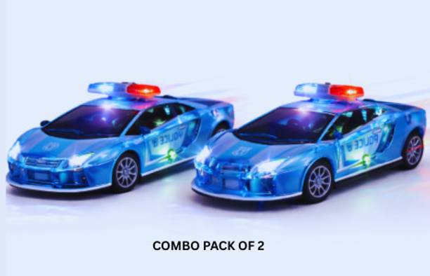 SMART BOY COMBO BACK OF 2 3D Police Friction Car Toy with Lights & Music (White)