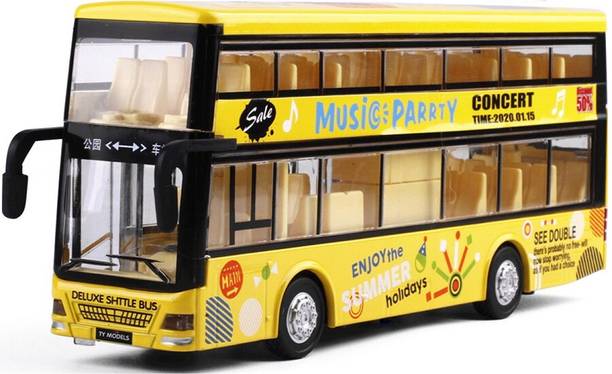 DUWOL Metal Diecast Toy Bus London Bus Light Sound Pullback For Kids Double Decker Bus