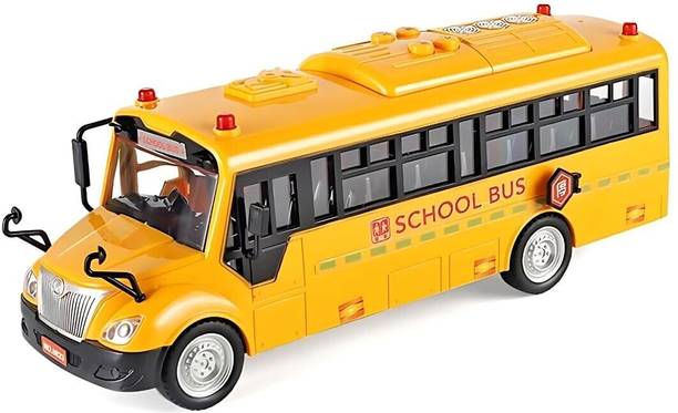 CountryLink Scale Yellow School Bus Toy – Pull Back Action, Lights & Sound, Openable Doors
