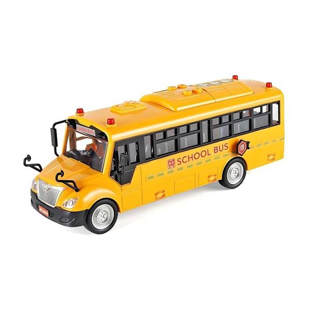 CountryLink Scale Yellow School Bus Toy – Pull Back Action, Lights & Sound, Openable Doors