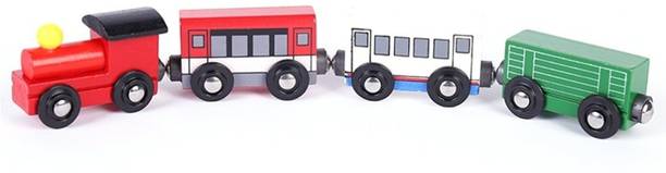 JustKid'SThings Wooden magnetic 4Pcs Passenger Train Set For Kids Gifts Enjoyment