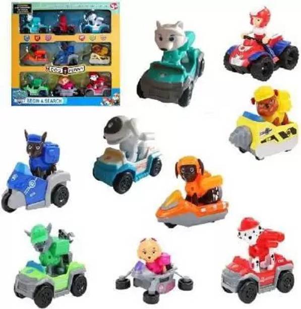 Just craft Paw Patrol Dogs Racer Pups Figure Set of 9 Pieces with Vehicles