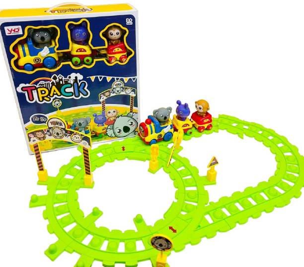 Skstore Cartoon Train Rail car Assembly Set Puzzle Baby Toy car Battery Operated Animal