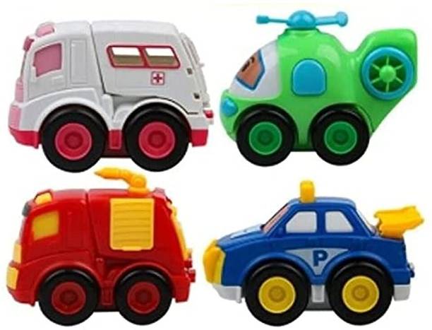 littlewish 4 Unbreakable Pull Back Push and go Robocar Rescue Team Cartoon Fire toy set