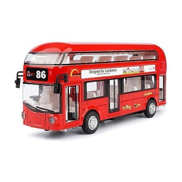AHBHT Double Decker Long Bus Diecast Metal London Bus Light & Music Open Door