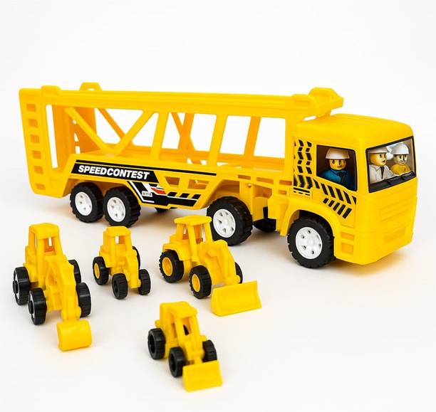 Liztora Big Construction Carrier Truck Toy Set with 4 Mini Vehicles