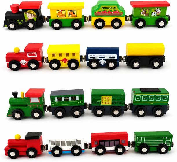 MARA BOMMAI Wooden Magnetic Train Set for Kids, Wooden Toy Train with Coaches (1 Random Set)