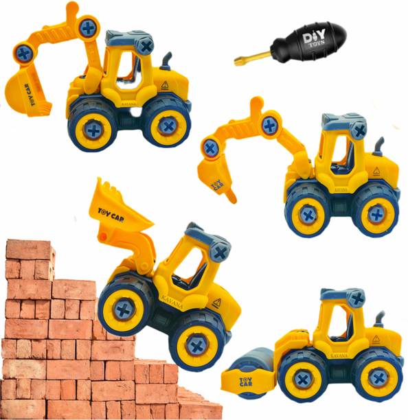 KAVANA 4 Pcs Educational Construction Toys Vehicle Set,JCB Gift Toys
