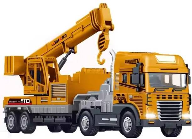 scholarly Die cast Metal Crane Transport Truck Kids Construction Toys with light music