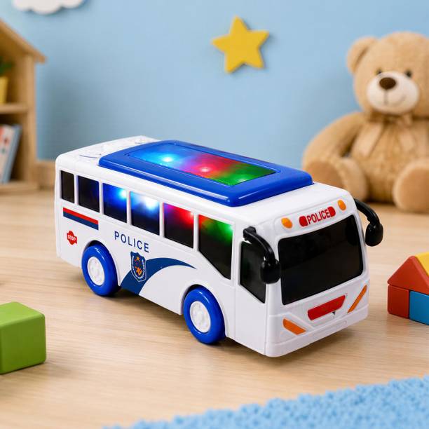 VikriDa Police Bus Toy with Lights Sound Friction Powered Vehicle