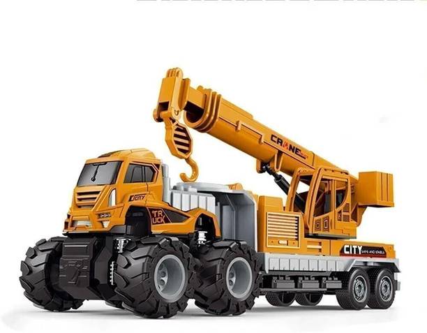 Trixvva Die cast Metal Crane Transport Truck for Kids Friction Powered Construction Toy