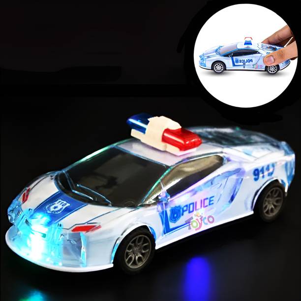 Toyco Police Car with Lights, Music and Siren Sound Friction Powered Toy Car for Kids