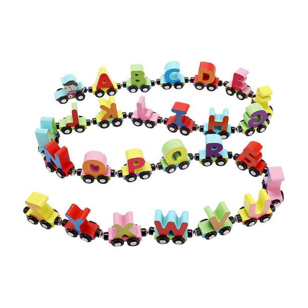 KIDOPOP Wooden Alphabet Magnetic Train Set, A-Z, Educational Toy