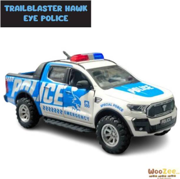 WooZee TRAILBLASTER HAWK EYE POLICE Miniature Pull Back Car with Doors Openable