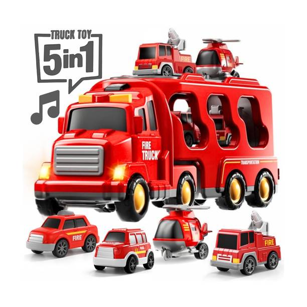 KIDS FIRST STEP 5-in-1 Friction Powered Fire Vehicle Playset | Music & Lights | Gift for Age 3+