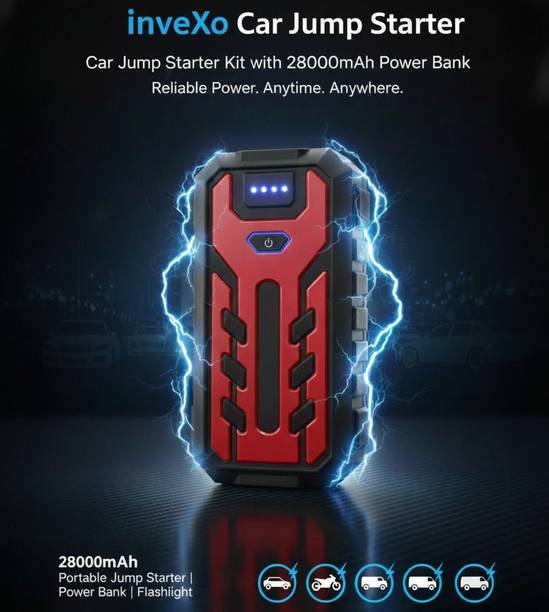 inveXo Car Battery Jump Starter Kit, 12000mAh, Flashlight, Laptop Phone Charger Vehicle Starter Motor