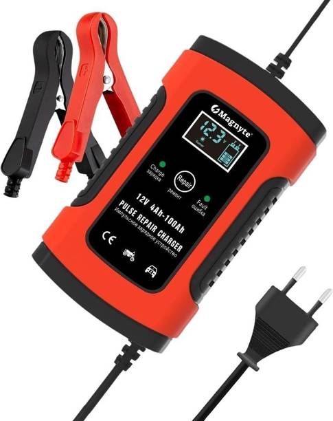 Magnyte Fully Automatic Fast Charging 5A 12V Battery Charger & Maintainer - Red Color Vehicle Tool Kit