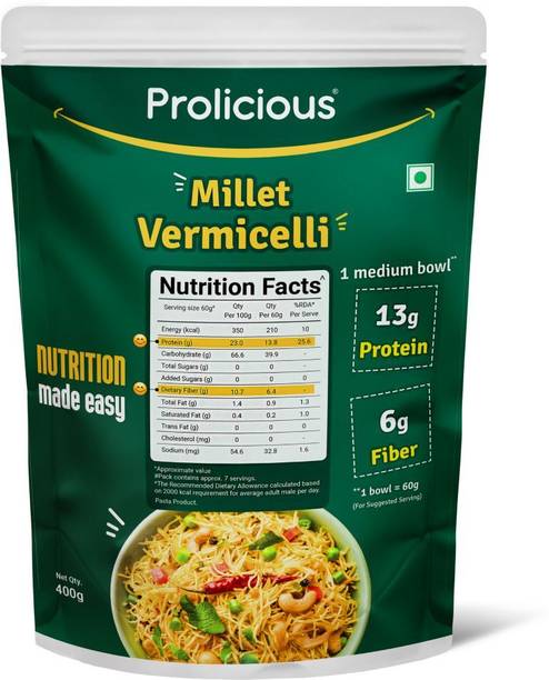 Prolicious High Protein & Fiber Breakfast| No Maida, No Rice, No Palm Oil| Plant Based Vermicelli 400 g