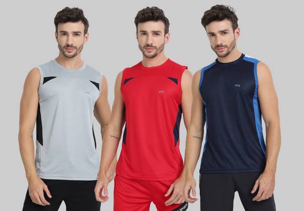 Pack of 3 Men Colorblock Round Neck Polyester Multicolor T-Shirt