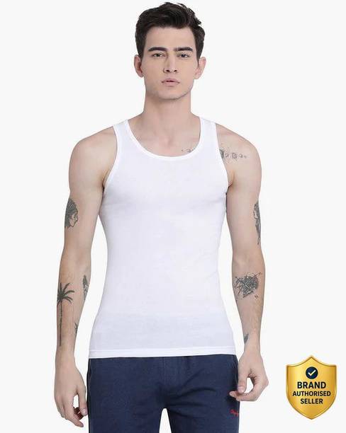 Pepe Jeans White Cotton Solid Vest for Men Men Vest