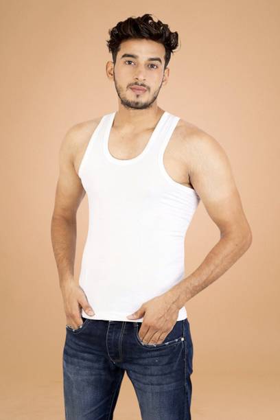 White Cotton Men Vest Comfortable Daily Wear Sleeveless Innerwear Men Vest
