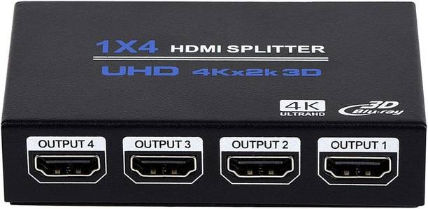 Etzin 1x4 HDMI Splitter, 1 in 4 Out HDMI Splitter Audio Video Distributor Box Support 0 inch Blu-ray Player