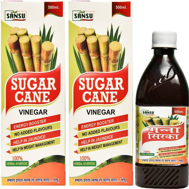 SANSU HEALTH CARE Organic Sugar Cane Vinegar 100% Pure ganne ka sirka (500MLx3) Pack of 3 Vinegar