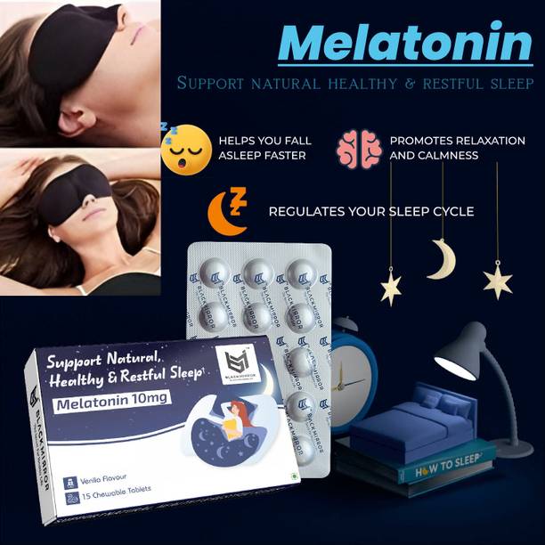 Black mirror MELATONIN 10MG & EYE MASK for HEALTHY NATURAL RESTFUL SLEEP | 15 chewable tablet