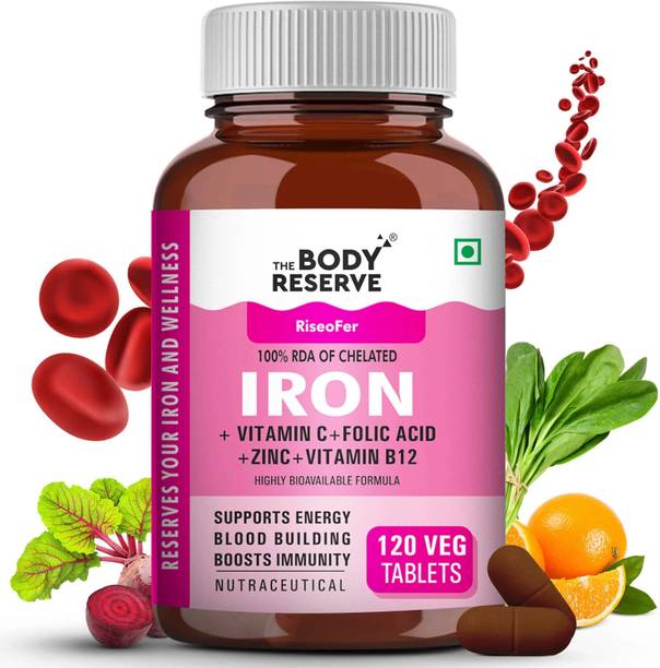 THE BODY RESERVE Chelated Iron +Vitamin C,B12, Zinc,Folic Acid, Supports Blood Building &Immunity