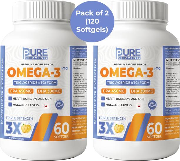 Pure Serving PREMIUM Triple 3X Strength Omega-3 Fish Oil Triglyceride - 550mg EPA, 350mg DHA