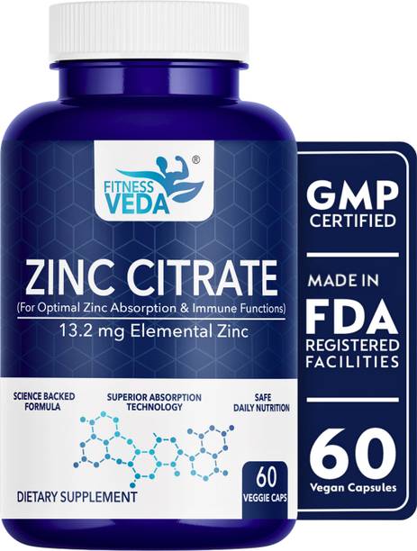 FITNESSVEDA Zinc Citrate 13.2mg | Supports Immunity, Skin, Hair & Cellular Health