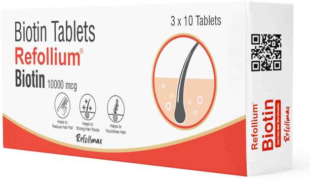 Refollium Biotin Tablet helps Support Strong Hair, Reduce Hair Fall & Improve Hair Grow