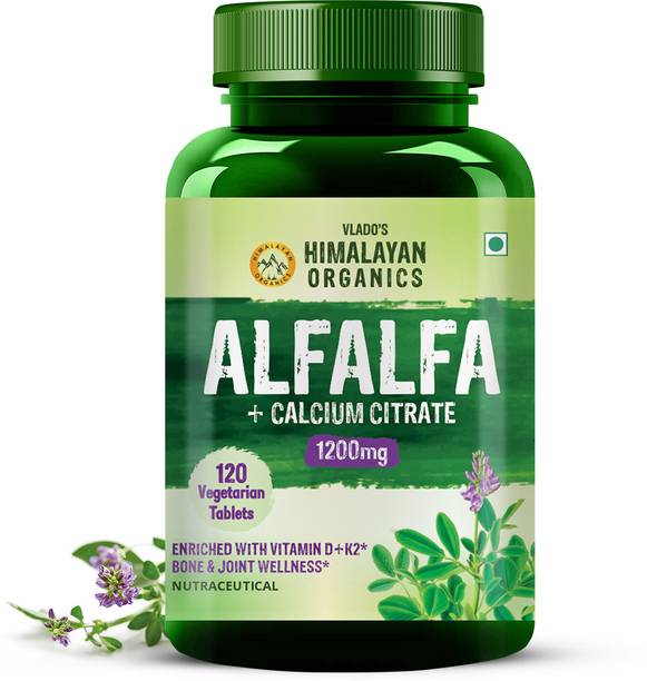 Vlado's Himalayan Organics Alfalfa Calcium Citrate Malate 1200mg with Vitamin D, k2, Mk7, B12, Zinc
