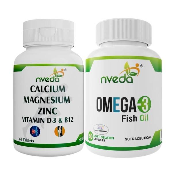 Nveda Omega 3 & Calcium, Magnesium, Zinc, Vit D3, Vit B12 Combo