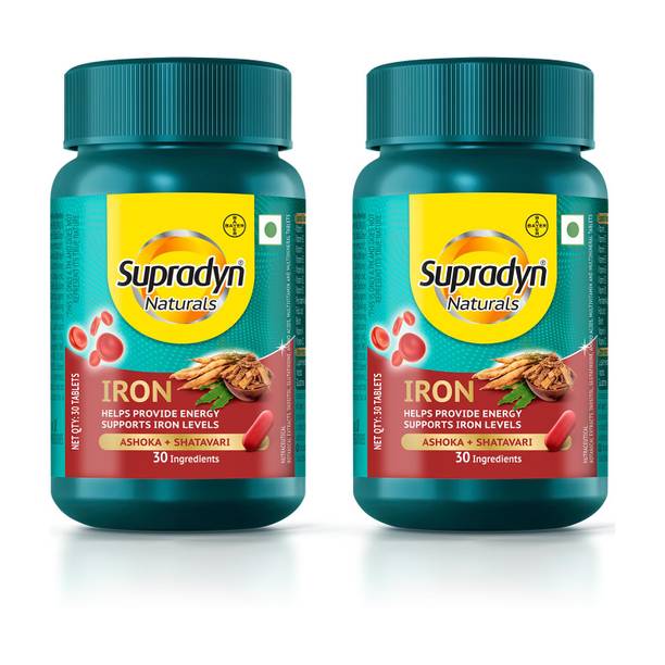 Supradyn Naturals Iron with 3X Iron, Shatavari, Zinc, Vitamin C, Folic Acid, 30 nutrients