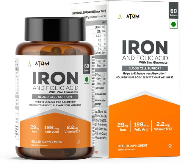 AS-IT-IS Nutrition ATOM Iron & Folic Acid with Zinc, Vit. C & B12 I Fatigue, Nerve & Mood Support