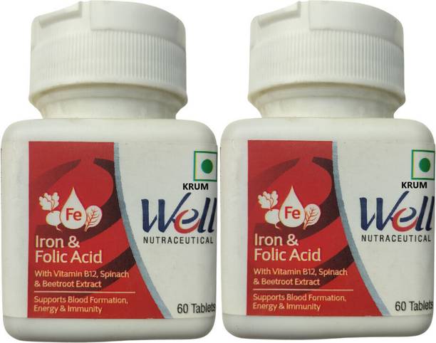 KRUM Well Iron & Folic Acid tabelts - Helps in blood formation (Pack of 2)